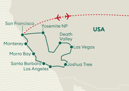 Reiseverlaufskarte USA Westen Mietwagenreise